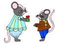 Vector greeting card for Valentine`s day with cute mice. Great card for lovers. Vector illustration